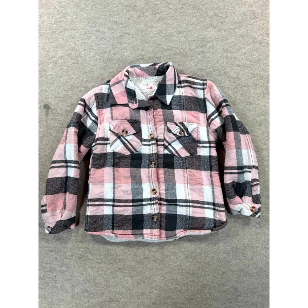 Truly Girls Plaid Flannel Shacket Pink Sherpa Lined B-ALLIE-BG S 7/8